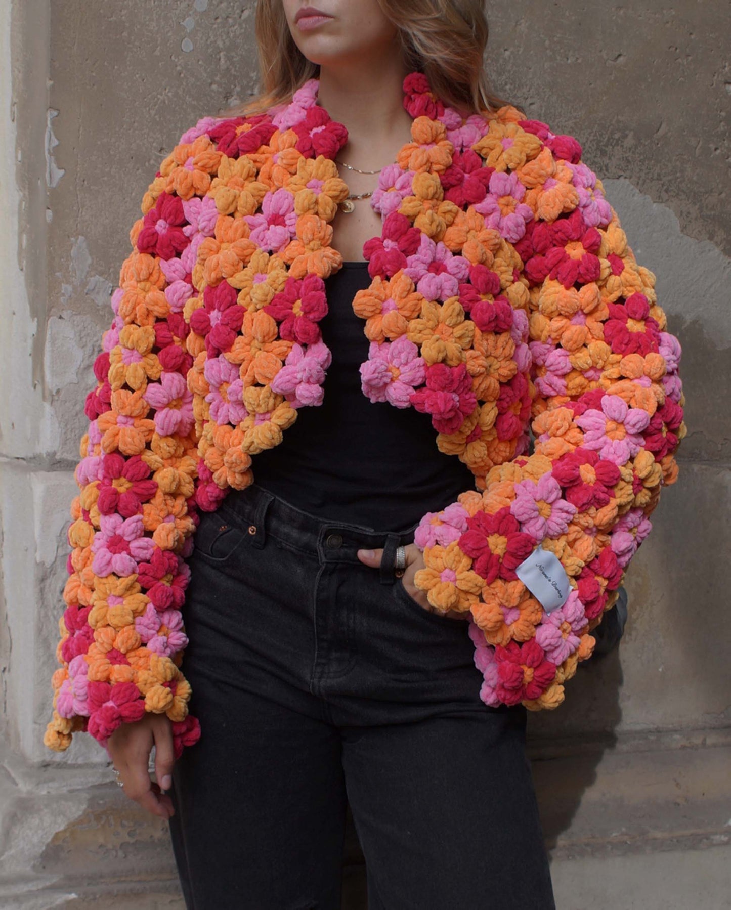 CROPPED CARDIGAN BLOOM - ORANGE/PINK