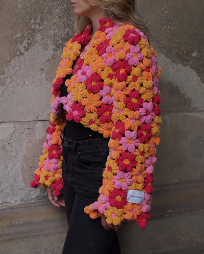 CROPPED CARDIGAN BLOOM - ORANGE/PINK