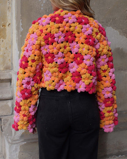 CROPPED CARDIGAN BLOOM - ORANGE/PINK